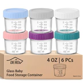 عبوات زجاجية لأغذية الأطفال مكونة من 6 قطع مع أغطية، برطمانات زجاجية صغيرة آمنة لتخزين أغذية الأطفال في الفريزر، مقاومة للتسرب من درجة طعام الأطفال in Kuwait