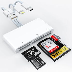 5-in-1 Memory Card Reader with Triple Connector - USB C/Lightning/USB-A to SD/TF/MS/XD/CF Adapter, High-Speed Photo Video Transfer from Camera to iPhone, iPad, Android, Mac, PC for Professionals in Saudi Arabia