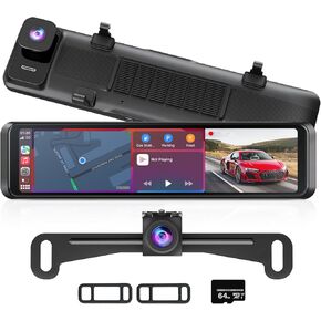 كاميرا مرآة الرؤية الخلفية بدقة 4K مع Carplay وAndroid Auto: شاشة ذكية تعمل باللمس مقاس 11.26 بوصة، وكاميرا أمامية وخلفية مع التحكم الصوتي، وشاشة وقوف السيارات، ومساعدة عكسية لشاحنة السيارة SUV Van (بطاقة 64 جيجابايت) in Kuwait