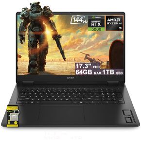 كمبيوتر محمول HP Omen 17 Gaming AI مقاس 17.3 بوصة FHD IPS 144 هرتز (100% sRGB) AMD Zen 5 10-core Ryzen AI 9 365 (ما يصل إلى 50 سطحًا) ذاكرة الوصول العشوائي 32 جيجابايت 1 تيرابايت SSD GeForce RTX 5060 (ما يصل إلى 572 سطح AI) RGB بإضاءة خلفية HyperX Win11Pr in Kuwait