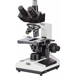 AmScope T390B Professional Compound Trinocular Microscope, 40X-2000X Magnification, WF10x and WF20x Eyepieces, Brightfield, Halogen Illumination, Abbe Condenser, Double-Layer Mechanical Stage, 110V-220V Auto-Switching in Saudi Arabia