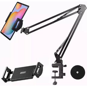 حامل الكمبيوتر اللوحي للسرير، حامل مشبك مرن طويل الذراع لطاولة المكتب ولعبة المطبخ، حامل حامل الكمبيوتر اللوحي معقوفة، قابل للطي وقابل للتعديل - أسود (قاعدة - 5 أوضاع فتحات) in Kuwait