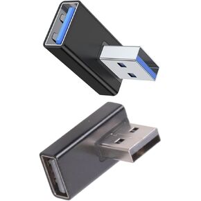 قطعتان من محول USB3.0 ذكر إلى أنثى بزاوية 90 درجة لليسار واليمين لنقل البيانات بسرعة 5 جيجابت في الثانية وشحن 15 وات على الكمبيوتر المحمول والسيارة بزاوية يسار يمين USB in Kuwait