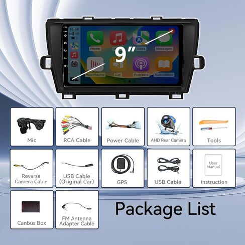 راديو ستيريو للسيارة يعمل بنظام Android 13 متوافق مع Toyota Prius 2010 2011 2012 2013 2014 2015 Carplay Android Auto، وحدة رأس تعمل باللمس مقاس 9 بوصات بلوتوث GPS SWC RCA كاميرا خلفية in Kuwait