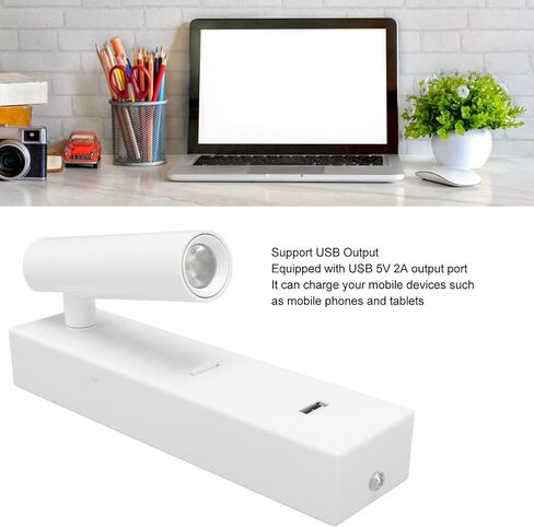 مصباح جداري LED مثبت على الحائط بزاوية قابلة للتعديل مع مخرج USB مصباح بجانب السرير قابل للدوران للمنزل والمكتب وسبائك الألومنيوم باللون الأبيض 20 سم (ضوء دافئ) in Kuwait