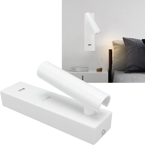 مصباح جداري LED مثبت على الحائط بزاوية قابلة للتعديل مع مخرج USB مصباح بجانب السرير قابل للدوران للمنزل والمكتب وسبائك الألومنيوم باللون الأبيض 20 سم (ضوء دافئ) in Kuwait
