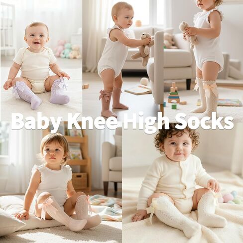 Baby Girls Knee High Socks Infants Toddlers Mesh Long Stockings Bow Ruffle Long Socks Dress Sock for Spring Summer in Saudi Arabia