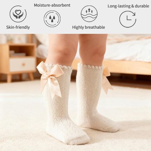 Baby Girls Knee High Socks Infants Toddlers Mesh Long Stockings Bow Ruffle Long Socks Dress Sock for Spring Summer in Saudi Arabia