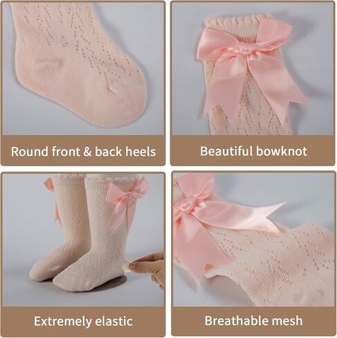 Baby Girls Knee High Socks Infants Toddlers Mesh Long Stockings Bow Ruffle Long Socks Dress Sock for Spring Summer in Saudi Arabia