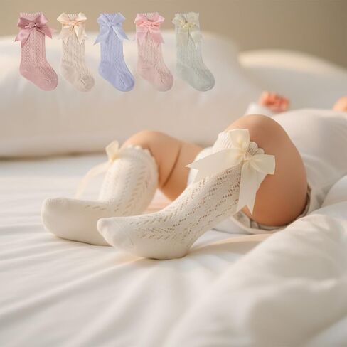 Baby Girls Knee High Socks Infants Toddlers Mesh Long Stockings Bow Ruffle Long Socks Dress Sock for Spring Summer in Saudi Arabia