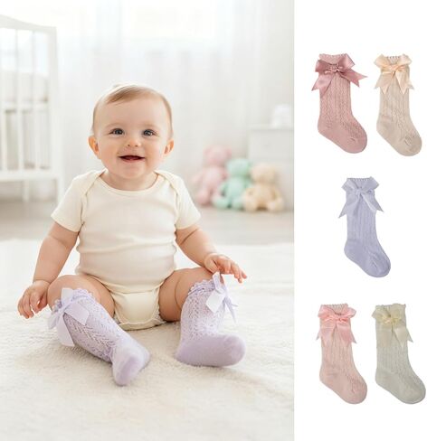 Baby Girls Knee High Socks Infants Toddlers Mesh Long Stockings Bow Ruffle Long Socks Dress Sock for Spring Summer in Saudi Arabia