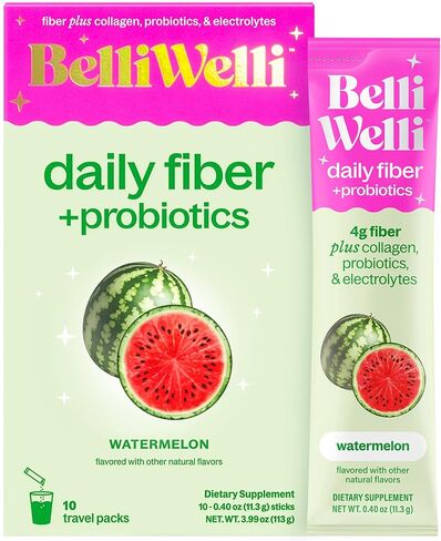 حزم ملحق الألياف اليومية مع الكولاجين والبروبيوتيك والكهارل | حزم خدمة واحدة لصحة الأمعاء والهضم و debloating | التوت البري | 10 العد in Kuwait