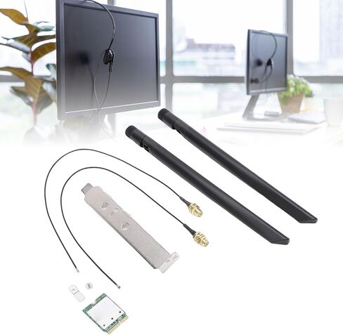 WiFi 7 Wireless Card, 5.8Gbps M.2 Network Adapter with 2x2 External Antennas for 11, Supports 2.4GHz 5GHz 6GHz Bands, 4K QAM, 320MHz in Saudi Arabia