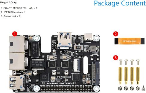 PCIe to USB 3.2 Gen1 / 2.5G ETH/M.2 NVMe Adapter HAT+ for Raspberry Pi 5 Supports NVMe Protocol M.2 Solid State Drive, Expands 2-ch USB 3.2 Ports and 2-ch Ethernet Ports @XYGStudy in Saudi Arabia