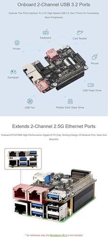 PCIe to USB 3.2 Gen1 / 2.5G ETH/M.2 NVMe Adapter HAT+ for Raspberry Pi 5 Supports NVMe Protocol M.2 Solid State Drive, Expands 2-ch USB 3.2 Ports and 2-ch Ethernet Ports @XYGStudy in Saudi Arabia
