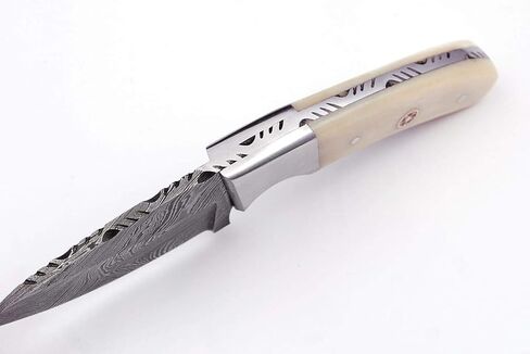 DH76 Custom Made Full Tang Skinner Fixed Blade Small 8" Skinning Knife with Sheath Damascus Steel Pattern Welded DH76 in Saudi Arabia