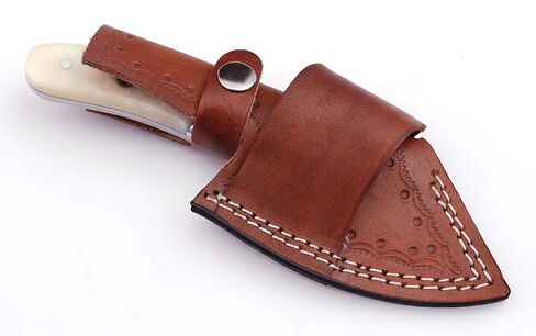 DH76 Custom Made Full Tang Skinner Fixed Blade Small 8" Skinning Knife with Sheath Damascus Steel Pattern Welded DH76 in Saudi Arabia