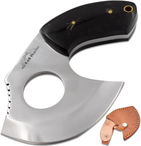 اليدوية كامل تانغ البسيطة أولو شفرة مثبتة سكينر صيد سكين منحني القرن مقبض غمد in Kuwait