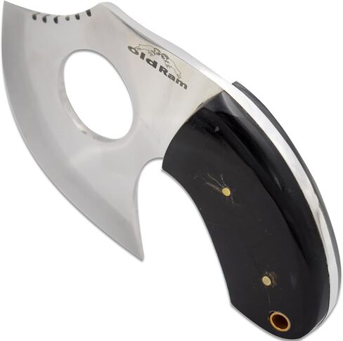 اليدوية كامل تانغ البسيطة أولو شفرة مثبتة سكينر صيد سكين منحني القرن مقبض غمد in Kuwait