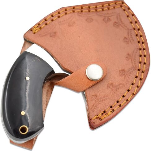 اليدوية كامل تانغ البسيطة أولو شفرة مثبتة سكينر صيد سكين منحني القرن مقبض غمد in Kuwait