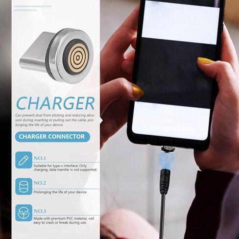 Milisten 8 قطع كابل شحن رأس مغناطيسي USB c إلى محول مغناطيسي USB كابل محول طرف الموصلات موصل طرف الهاتف الخليوي لتدوير خط البيانات المعدني in Kuwait