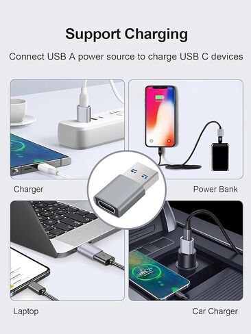 2 Pack USB 3.0 to USB C Adapter, 5Gbps USB A Male to Type C Female Adaptor Charger Converter for iPhone 12 13 14 15 Plus Pro Max, iWatch 8 9, Galaxy S23 S24 (Grey) in Saudi Arabia