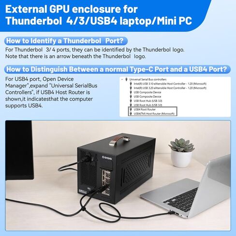 حاوية ORARA eGPU متوافقة مع محطة Thunderbolt 3/4/USB4 40Gbps eGPU Dock مع 750WPSU، حاوية بطاقة رسومات خارجية مدمجة متوافقة مع NVIDIA/AMD PCIe، PD 85W، سلسلة Daisy (أسود) in Kuwait