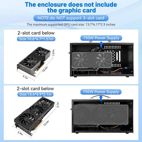 حاوية ORARA eGPU متوافقة مع محطة Thunderbolt 3/4/USB4 40Gbps eGPU Dock مع 750WPSU، حاوية بطاقة رسومات خارجية مدمجة متوافقة مع NVIDIA/AMD PCIe، PD 85W، سلسلة Daisy (أسود) in Kuwait