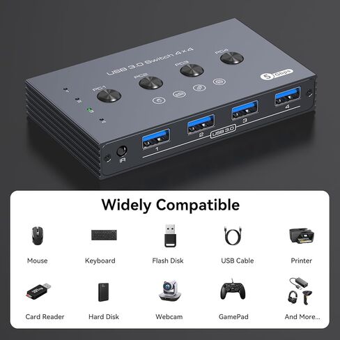 محول USB 3.0 4 أجهزة كمبيوتر مشاركة 4 أجهزة USB 4 منافذ USB محول للوحة المفاتيح والماوس والطابعة مع جهاز التحكم عن بعد والكابلات in Kuwait