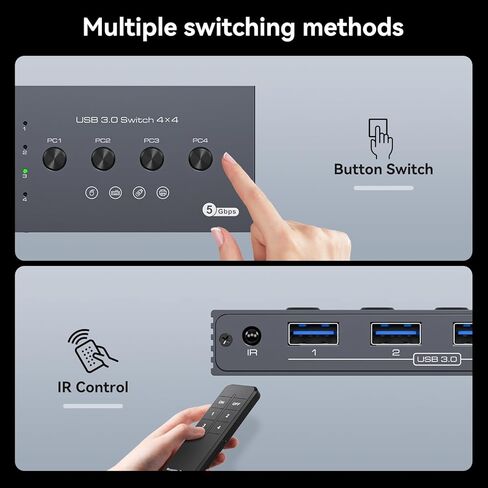 محول USB 3.0 4 أجهزة كمبيوتر مشاركة 4 أجهزة USB 4 منافذ USB محول للوحة المفاتيح والماوس والطابعة مع جهاز التحكم عن بعد والكابلات in Kuwait