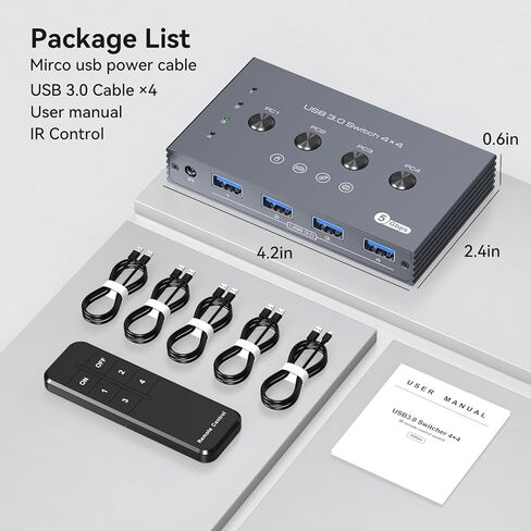 محول USB 3.0 4 أجهزة كمبيوتر مشاركة 4 أجهزة USB 4 منافذ USB محول للوحة المفاتيح والماوس والطابعة مع جهاز التحكم عن بعد والكابلات in Kuwait