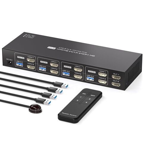 4K120 هرتز HDMI KVM Switch 2 شاشات 4 أجهزة كمبيوتر 8K60 هرتز EDID مضاهاة 4 منافذ شاشة مزدوجة KVM مفاتيح لـ 4 أجهزة كمبيوتر مشتركة 4 أجهزة USB 3.0 تدعم وضع النسخ والتمديد مع وحدة التحكم in Kuwait