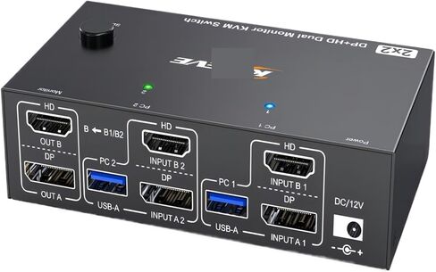 4K @ 144 هرتز KVM Switch 2 شاشات 2 أجهزة كمبيوتر 8K @ 60 هرتز، HDMI + شاشة عرض مزدوجة مع 4 منافذ USB 3.0 لطابعة لوحة المفاتيح والماوس (محول طاقة AU) in Kuwait
