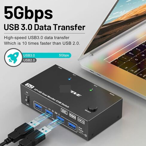 4K@144Hz KVM Switch 2 Monitors 2 Computers 8K@60Hz,HDMI +Displayport Dual Monitor with 4 USB 3.0 Port for Keyboard Mouse Printer(AU Power Adapter) in Saudi Arabia