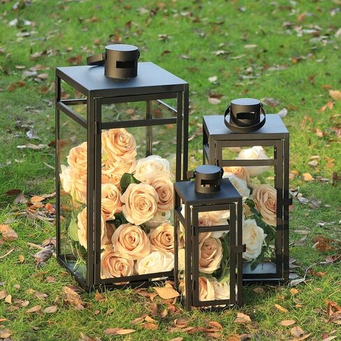 NEEDOMO Stainless Lanterns Decorative Outdoor & Indoor, Set of 3 Outdoor Lanterns for Porch, 25"/ 19.5"/15" Candle Lantern,Stainless with Glass, Vintage Farmhouse, Patio, Pathway, Garden, Christmas in Saudi Arabia