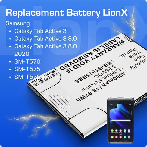 بطارية LIONX لجهاز Galaxy Tab Active 3 Galaxy Tab Active 3 8.0 Galaxy Tab Active 3 8.0 2020 SM-T570 SM-T575 SM-T575N EB-BT575BBE GH43-05039A 4900 مللي أمبير / 18.87 وات في الساعة in Saudi Arabia