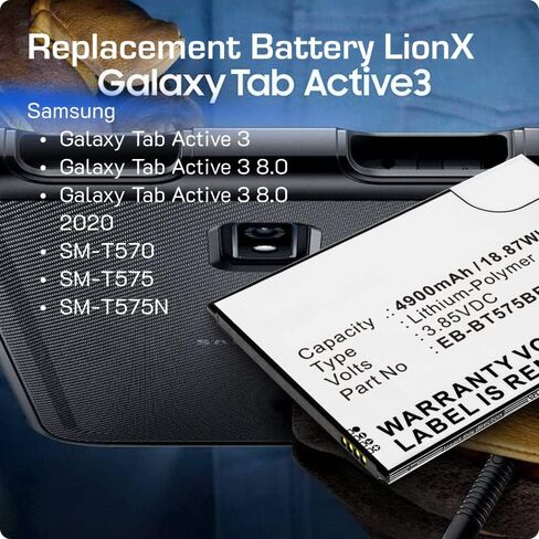 بطارية LIONX لجهاز Galaxy Tab Active 3 Galaxy Tab Active 3 8.0 Galaxy Tab Active 3 8.0 2020 SM-T570 SM-T575 SM-T575N EB-BT575BBE GH43-05039A 4900 مللي أمبير / 18.87 وات في الساعة in Saudi Arabia