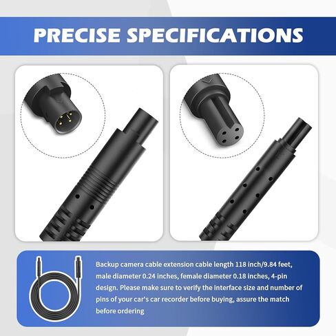 9.84Ft 4 Pin Backup Camera Extension Cable,Pure Copper 28 AWG Backup Camera Wire with Male and Female Plugs,Plug and Play Back Up Cameras Extension Cable as Dash Cam Cables in Kuwait
