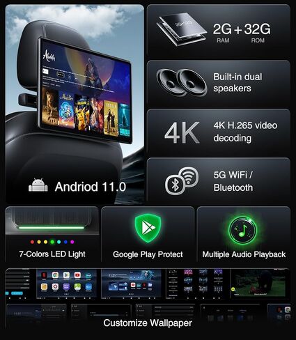 13.5inch Headrest Monitor for Car Supports Android Touchscreen HDMI Phone Mirroring WiFi SD Card Bluetooth Cars Entertaiment Video Player (13.5 2G+32G (2PCS)) in Saudi Arabia