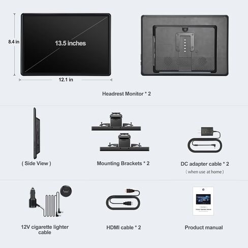 13.5inch Headrest Monitor for Car Supports Android Touchscreen HDMI Phone Mirroring WiFi SD Card Bluetooth Cars Entertaiment Video Player (13.5 2G+32G (2PCS)) in Saudi Arabia