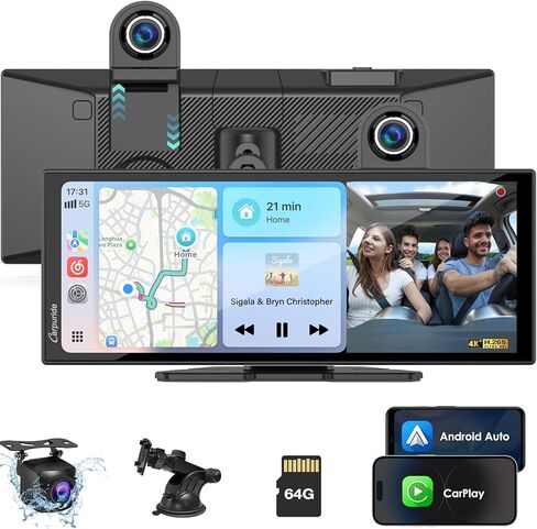 Carpuride Carplay Screen for Car with 4K Dash Cam & 1080P Backup Camera 11.26" Portable Car Play Touchscreen Wireless Carplay & Android Auto, Loop Recording, Voice Control, GPS Navigation, Mirror Link in Saudi Arabia