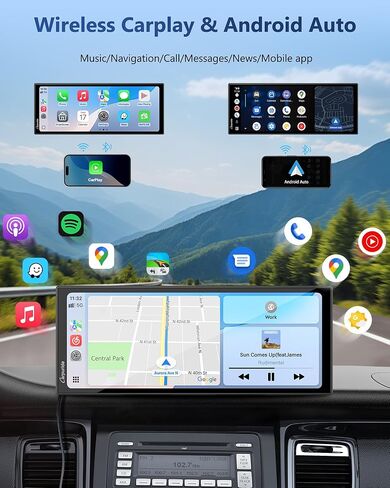 شاشة Carpuride Carplay للسيارة مع كاميرا داش 4K وكاميرا احتياطية 1080P 11.26 بوصة شاشة محمولة تعمل باللمس Carplay وAndroid Auto، تسجيل حلقة، التحكم الصوتي، ملاحة GPS، وصلة مرآة in Kuwait