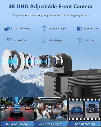 شاشة Carpuride Carplay للسيارة مع كاميرا داش 4K وكاميرا احتياطية 1080P 11.26 بوصة شاشة محمولة تعمل باللمس Carplay وAndroid Auto، تسجيل حلقة، التحكم الصوتي، ملاحة GPS، وصلة مرآة in Kuwait