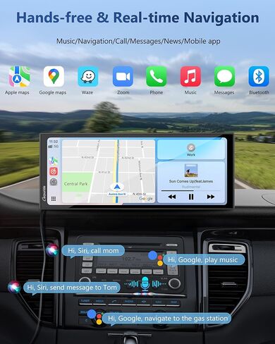 شاشة Carpuride Carplay للسيارة مع كاميرا داش 4K وكاميرا احتياطية 1080P 11.26 بوصة شاشة محمولة تعمل باللمس Carplay وAndroid Auto، تسجيل حلقة، التحكم الصوتي، ملاحة GPS، وصلة مرآة in Kuwait
