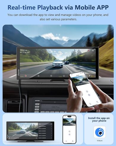 شاشة Carpuride Carplay للسيارة مع كاميرا داش 4K وكاميرا احتياطية 1080P 11.26 بوصة شاشة محمولة تعمل باللمس Carplay وAndroid Auto، تسجيل حلقة، التحكم الصوتي، ملاحة GPS، وصلة مرآة in Kuwait