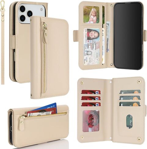 Jaorty متوافق مع جراب هاتف iPhone 17 Wallet غطاء قلاب لهاتف Apple 17 من جلد البولي يوريثان باللون الأحمر الداكن، للنساء والرجال، مسند، حزام معصم، سحاب، حامل بطاقات، فتحات ائتمان، 6.3 بوصة in Kuwait