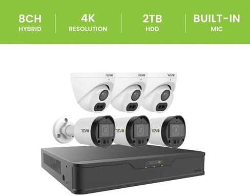 Revo Hybrid 8CH 4K Security System, 2TB Video Surveillance Grade HDD, 4X 4K Indoor/Outdoor IR Cameras with Built-in Microphone, Remote Viewing via Smartphone, PC and MAC (no Monthly fees) in Saudi Arabia