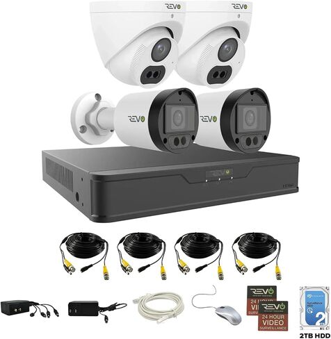 Revo Hybrid 8CH 4K Security System, 2TB Video Surveillance Grade HDD, 4X 4K Indoor/Outdoor IR Cameras with Built-in Microphone, Remote Viewing via Smartphone, PC and MAC (no Monthly fees) in Saudi Arabia