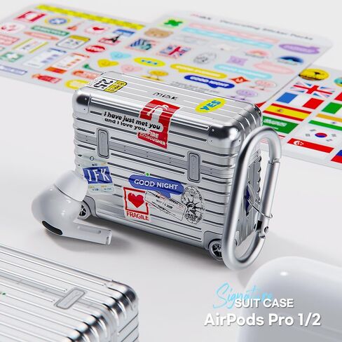 حافظة MIAK AirPods Pro الثانية/الأولى، متوافقة مع الشحن اللاسلكي، غطاء واقي مقاوم للصدمات مع ملصقات DIY وسلسلة مفاتيح - فضي in Kuwait