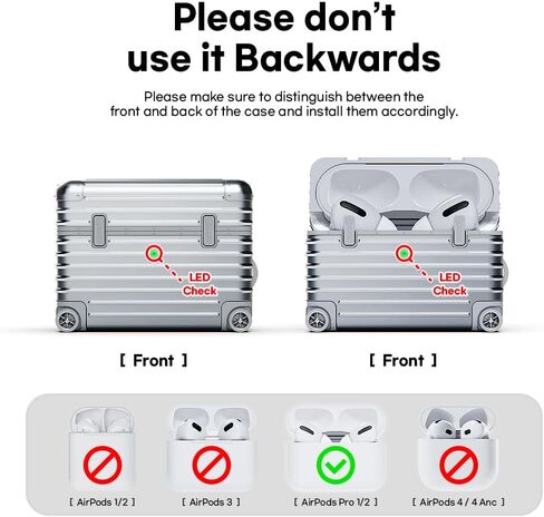 حافظة MIAK AirPods Pro الثانية/الأولى، متوافقة مع الشحن اللاسلكي، غطاء واقي مقاوم للصدمات مع ملصقات DIY وسلسلة مفاتيح - فضي in Kuwait